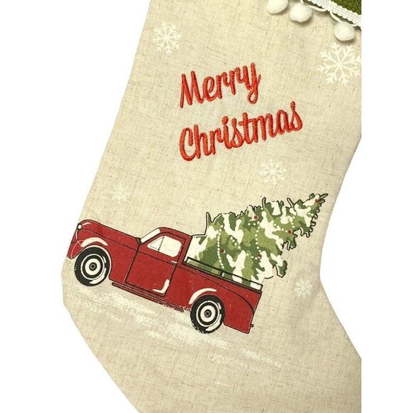 Xmas Holiday Stocking 3 Lot Embroidered Merry Christmas Red Pick-Up Truck NEW - Picture 2 of 4
